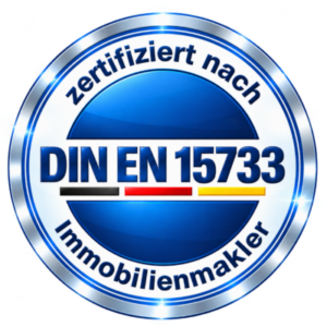 Blaues rundes DIN-EN-15733-Siegel DIN-EN-15733-Siegel
